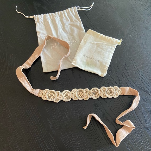 Anthropologie BHLDN Rhinestone and Pearl Leather Tie Belt - Picture 1 of 6